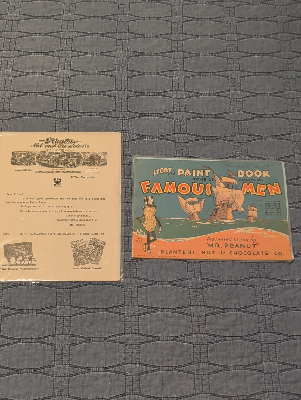 Planters Mr. Peanut "Famous Men" Story & Paint Book - Blue and Orange Cover